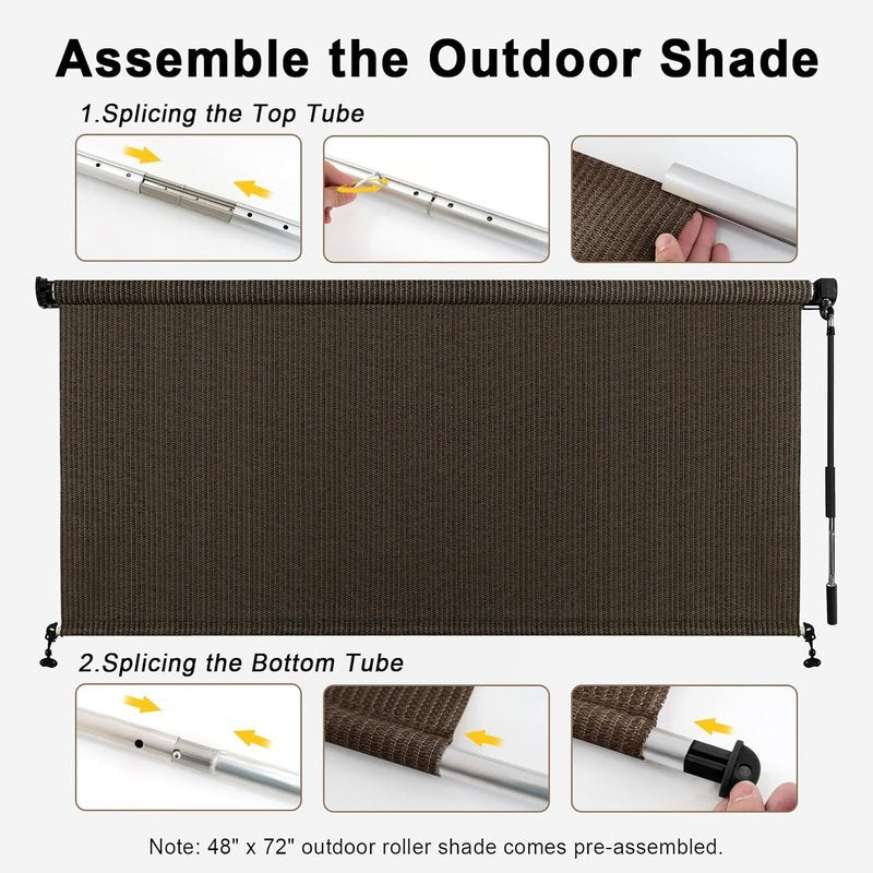 Outdoor Roller Shade - Cordless Patio Roll Up Blinds for Porch & Gazebo | 4' W x 6' H, Mocha