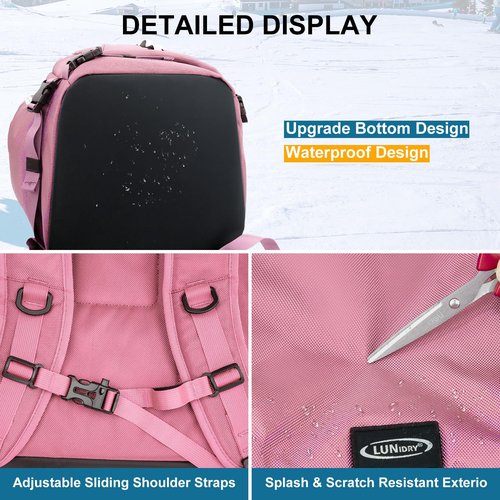 Lunidry Ski Boot Bag, 65L Waterproof Ski Bag & Snowboard Boot Bag, Travel Backpack for Skis Snowboard Helmet Goggles & Accessories