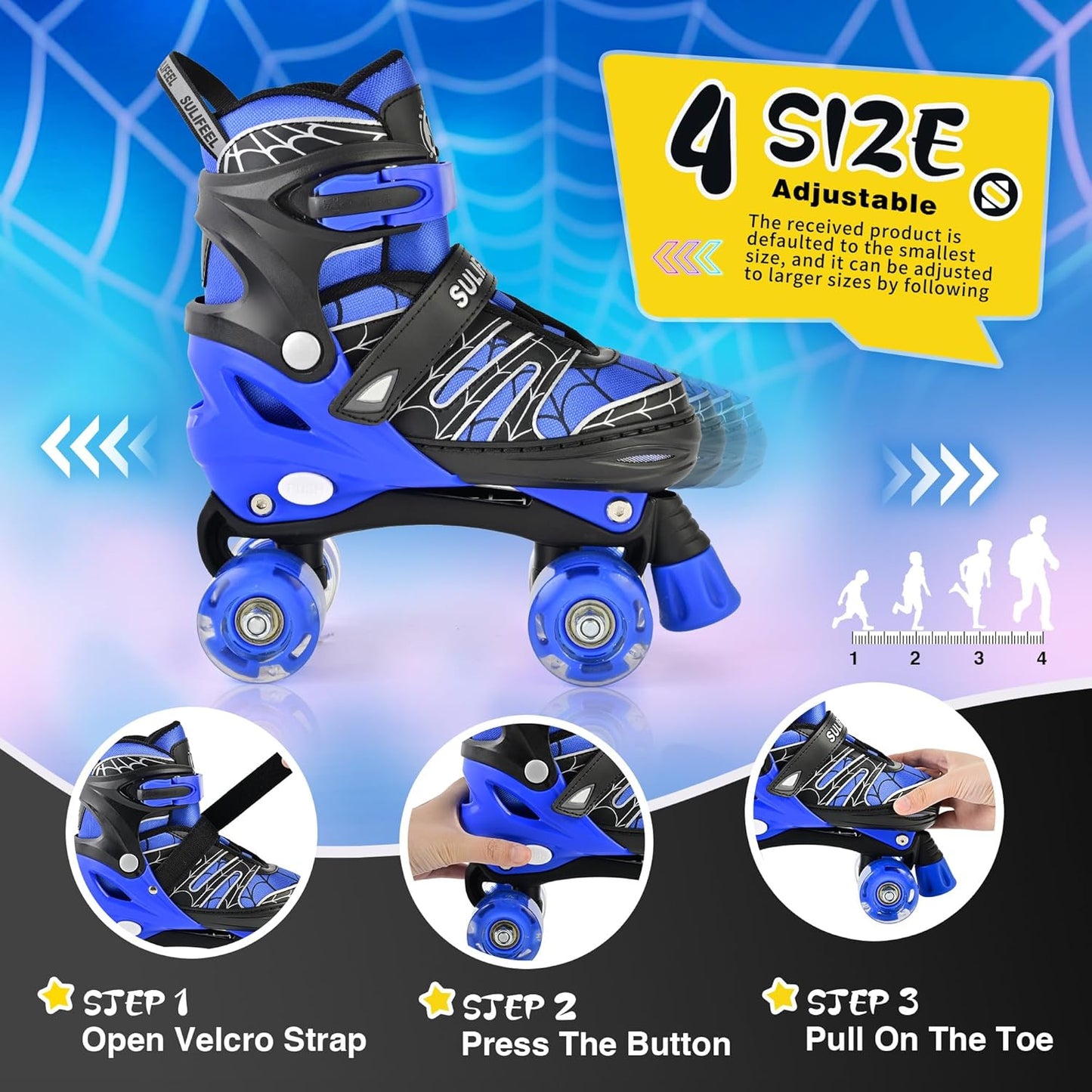 Adjustable Kids Roller Skates - Light-Up Wheels for Ages 3-12 | Perfect Beginner Gift for Indoor & Outdoor Fun