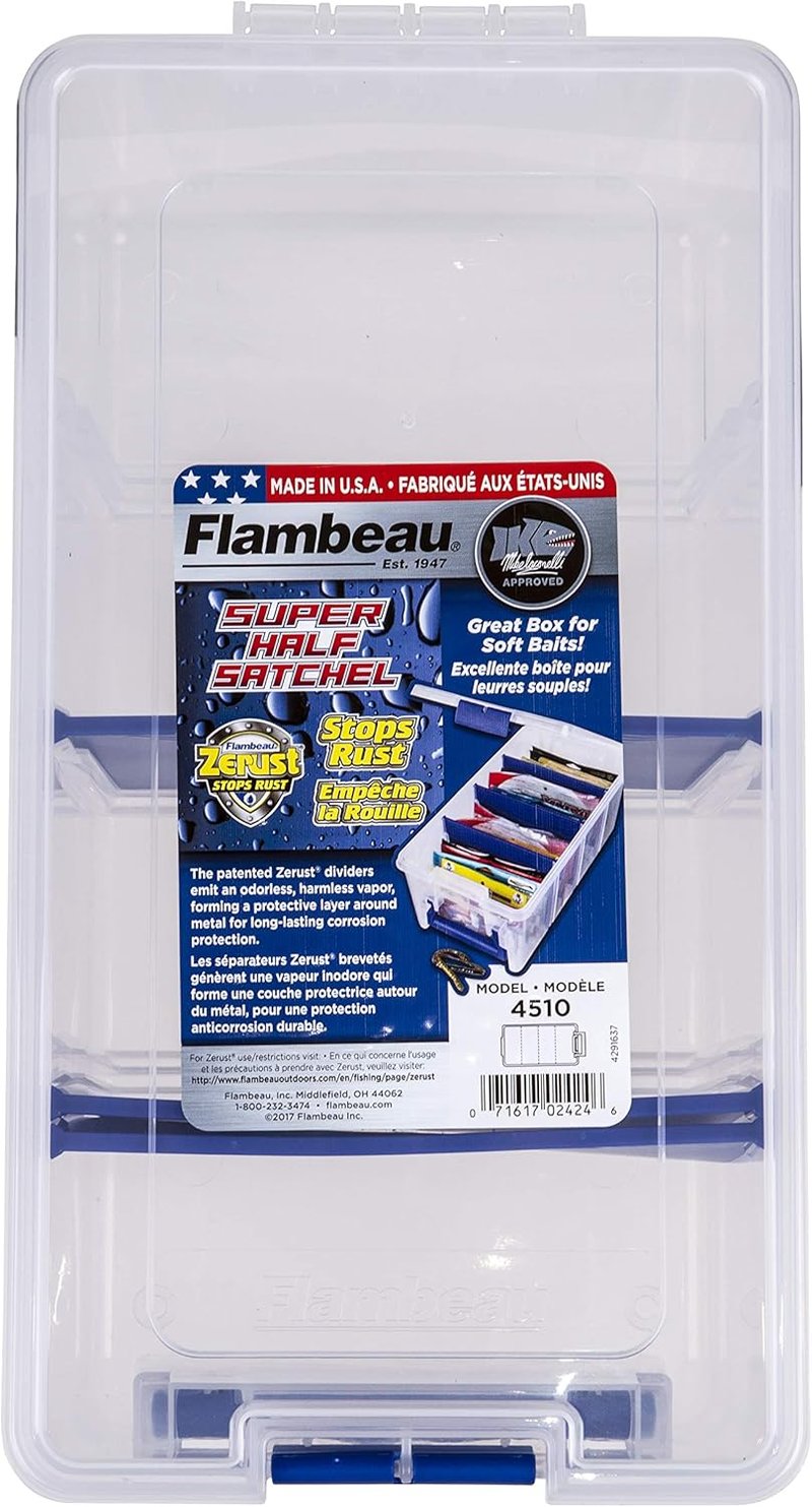 Flambeau Outdoors Fishing Organizer - Clear Soft Lure Storage with Anti-Rust Dividers | Pack of 4