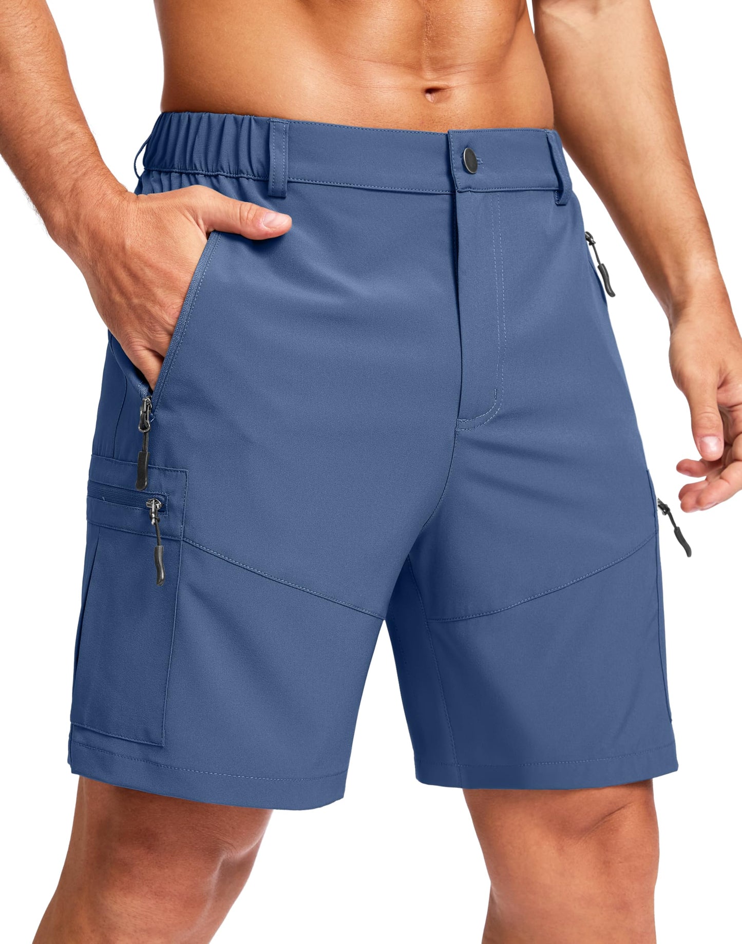 Pudolla Men's Hiking Cargo Shorts Lightweight 7" Travel Casual Shorts for Men Golf Work Outdoor with 5 Zipper Pockets(Dark Navy Large)