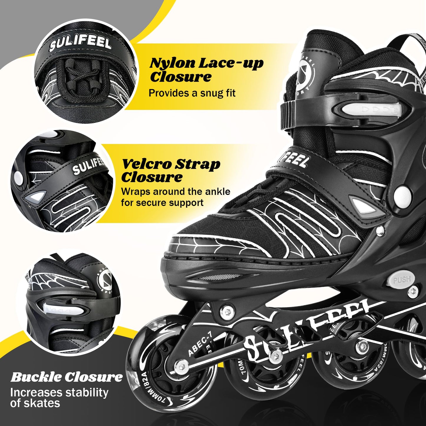 SULIFEEL Inline Skates with Blades for Kids Boys Youth Ages 6-12 8-12 5-8 with Light up Wheels 4 Sizes Adjustable Roller Skates for Beginners Indoor Outdoor Sports