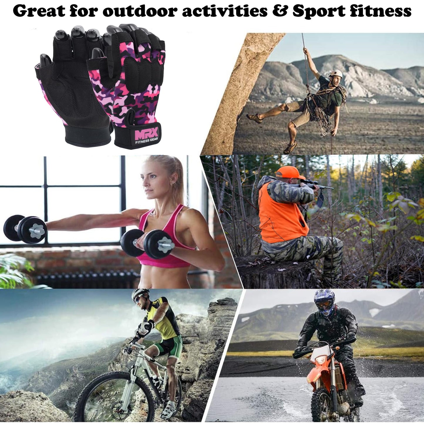 MRX Workout Gloves for Men and Women – Breathable, Snug-Fit Exercise Gloves for Weight Lifting, Cycling, Gym Training & Outdoor Activities|Pink L