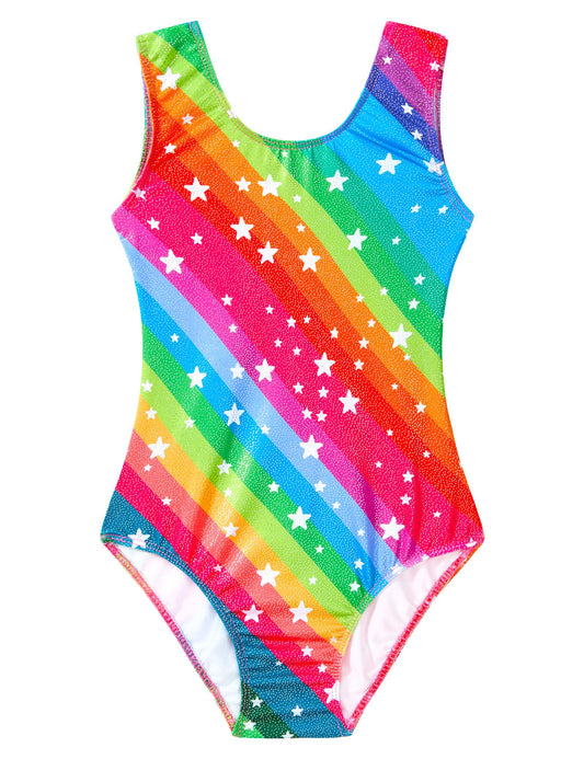 Domusgo Gymnastics Leotards for Girls 6-7 Years Old Colorful Stars Sparkly One Piece Tumbling Outfits