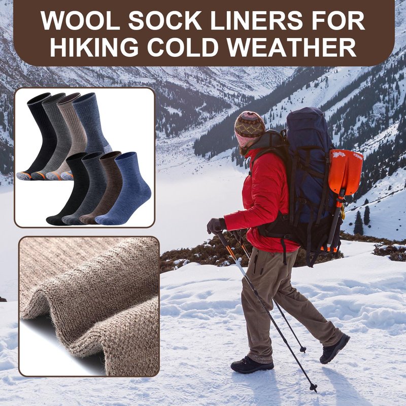 Twistover 4 Set Wool Sock Liners Hiking Lightweight Wool Liner Anklets Warm Sock Liners for Hiking Skiing Winter Cold Weather