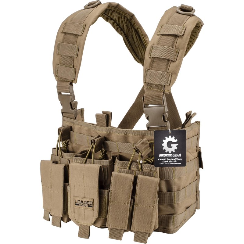 Barska Loaded Gear VX-400 Tactical Vest Adjustable Fit, 3 Dual Pouches, MOLLE Compatible, Padded Shoulder Straps, Quick-Release Buckles