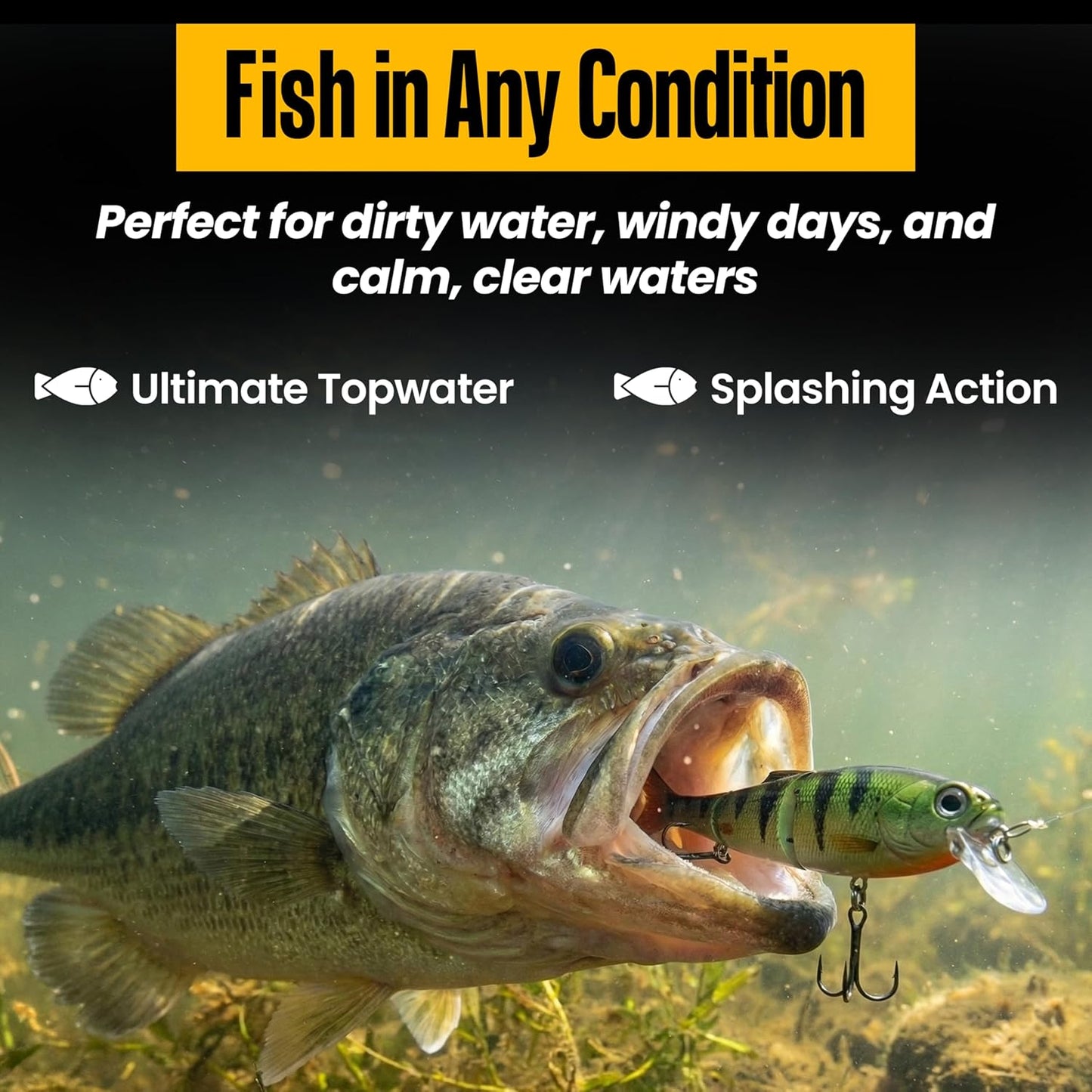 Topwater Fishing Lure | Headbanger Spitfire Hybrid Wakebait & Propbait for Bass, Pike & Musky - 4.5" & 6.5" Sizes