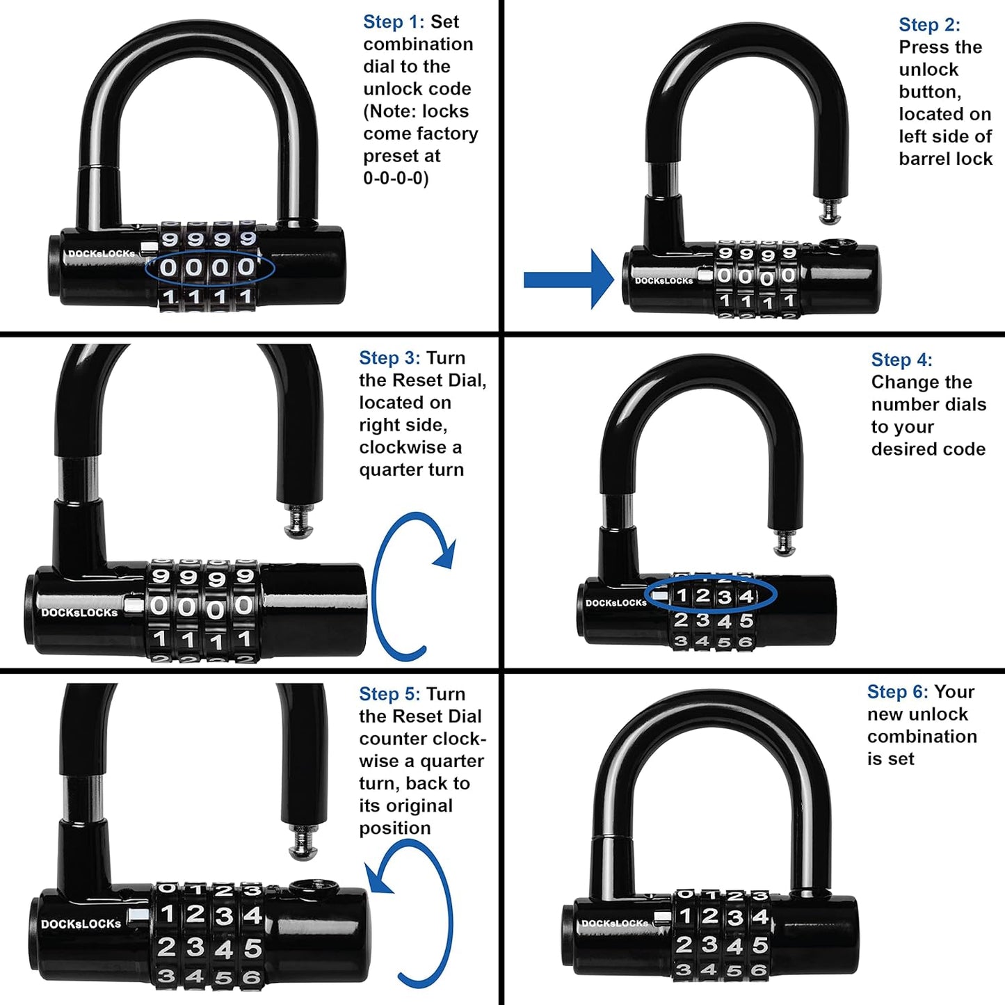 DocksLocks Security Cable Lock Set - Keyless Anti-Theft U-Lock for Bikes & Equipment | Weatherproof, 5ft to 25ft Length