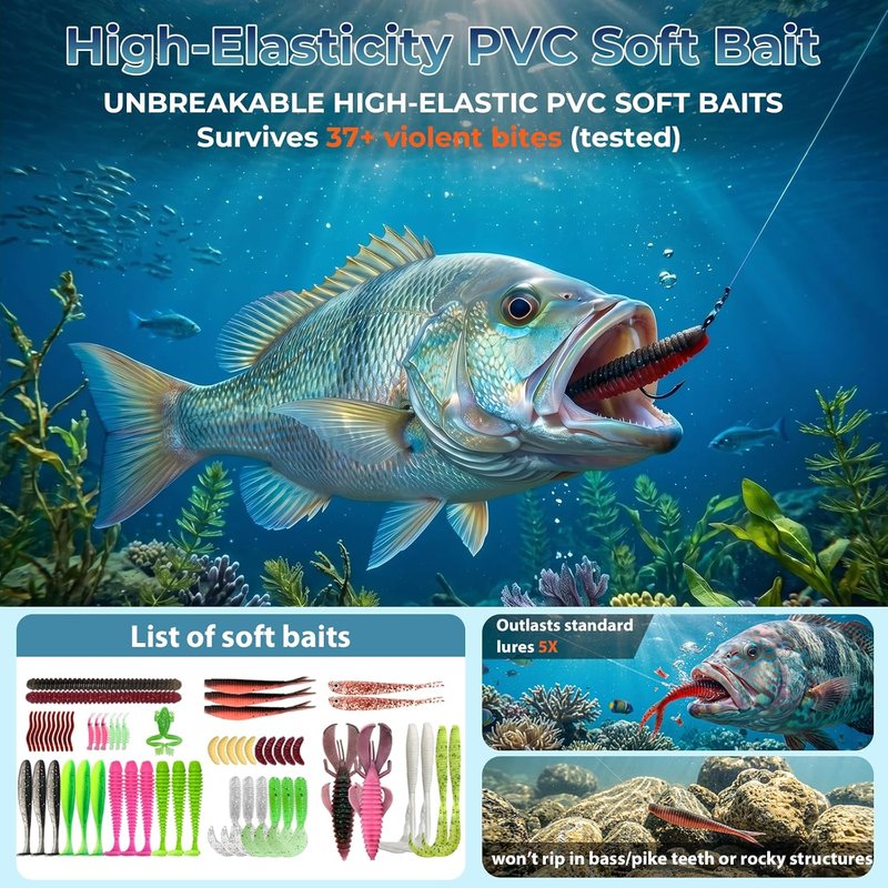 Fishing Lures Kit - 193Pcs Tackle Box with Frogs, Minnows, Soft Baits & Hooks | Ideal Gift for Freshwater Bass & Trout Enthusiasts