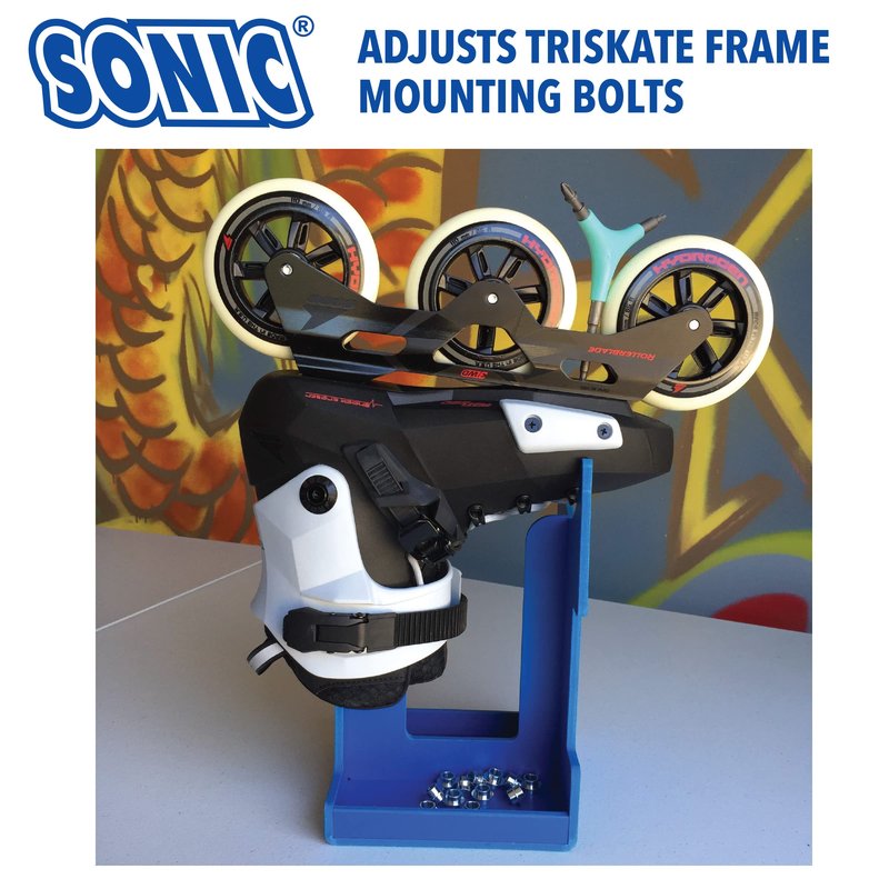 SONIC Pro Inline Skate Tool + H, Long 4mm hex for triskate Frame mounting Bolts, 7 Tools, Rotate Wheels, Remove Bearings, Designed in USA