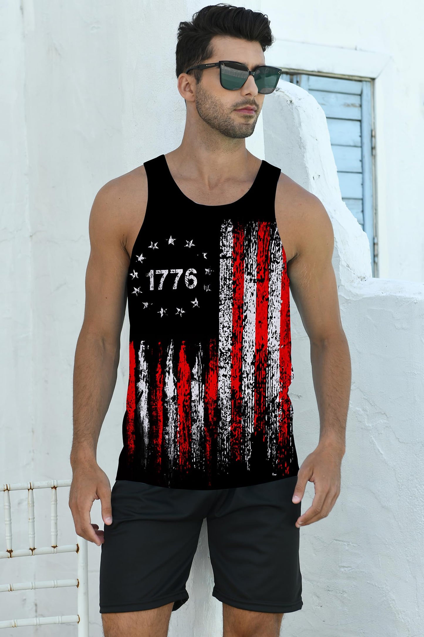 RAISEVERN Mens American Flag Tank Tops 4th of July Sleeveless Shirt 1776 Summer Beach Quick Dry Top Shirts Cool Breathable Patriotic USA Graphic Workout Muscle Tee for Guys Medium