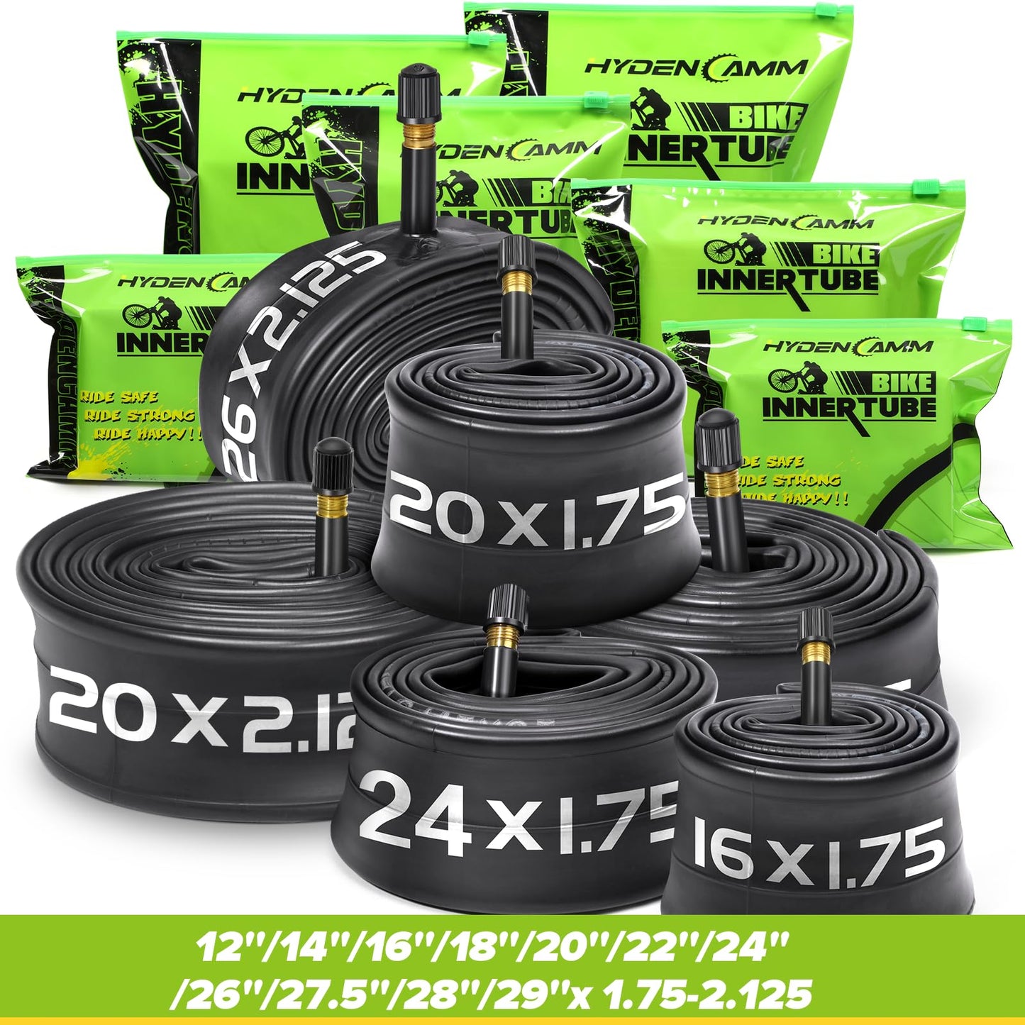 2 Pack 20x2.125/2.40 Bike Tube, 20x2.40 Bike Tube with 35mm AV, Premium Butyl 20x2.35 Tube with 2 Tire Levers, 20x2.125/2.20/2.25/2.30/2.35/2.40 Compatible with MTB, City Bikes by Hydencamm