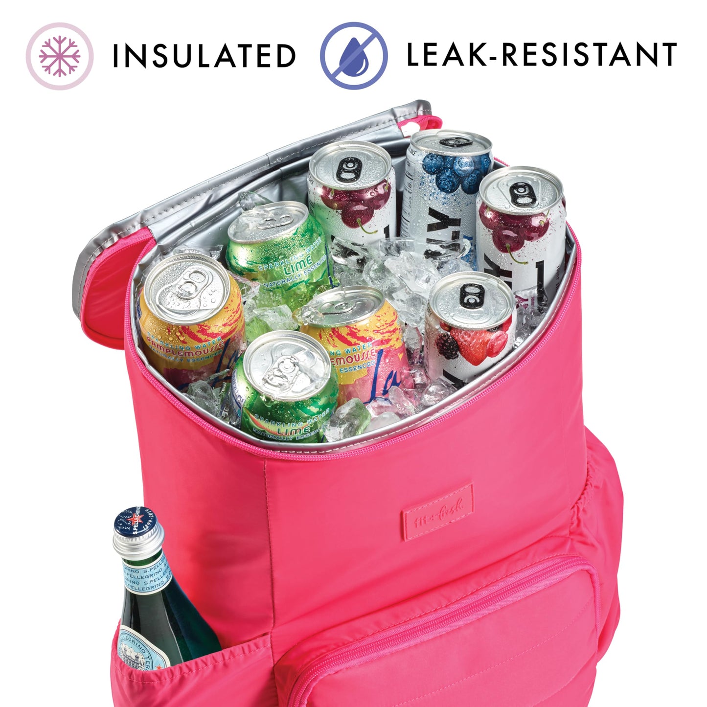 Fit & Fresh Insulated Backpack Soft Cooler – Leak-Resistant, Beach & Travel Bag for Women, 24 Can Capacity Picnic & Cooler Bag, Hot Pink