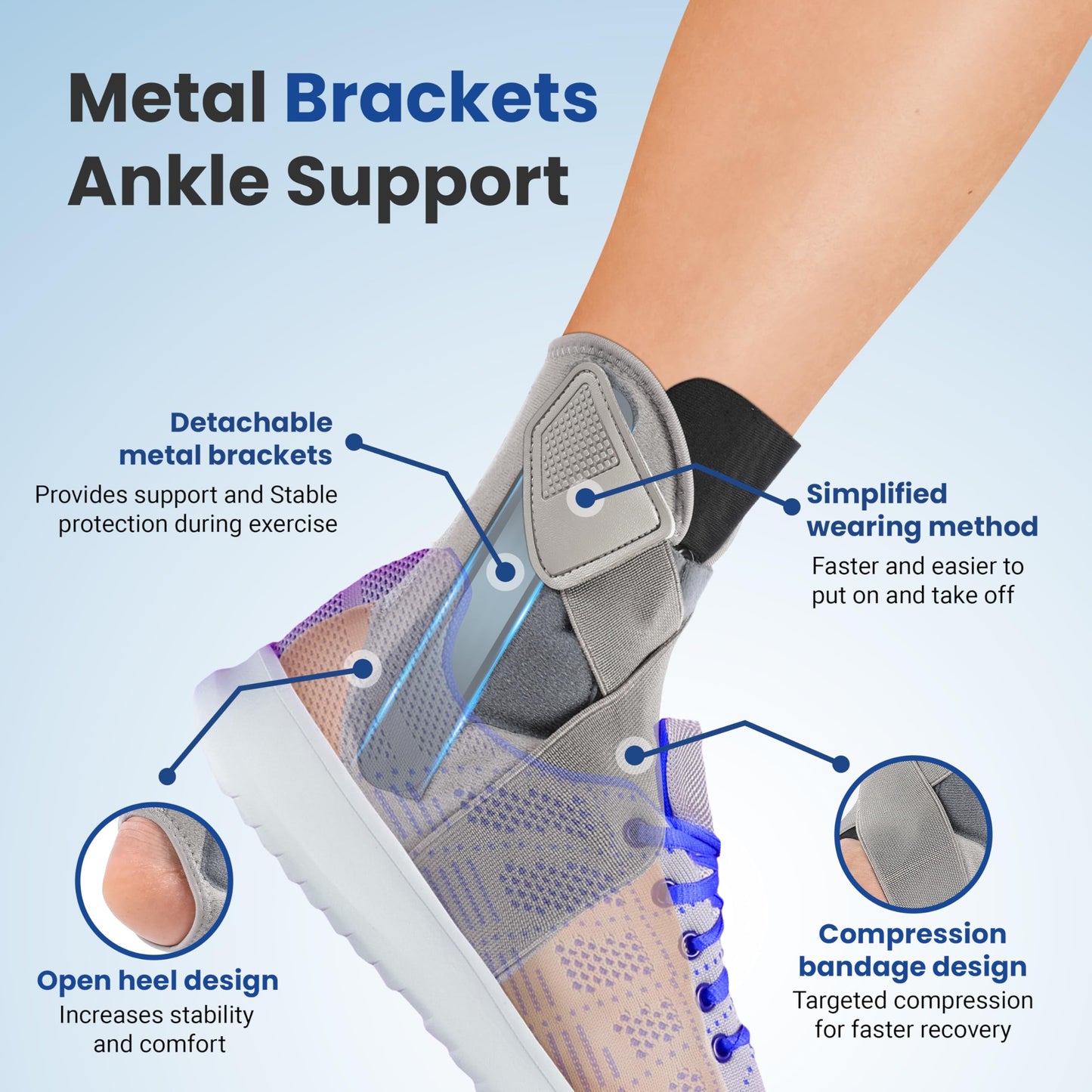 Awkstar Ankle Brace for Women Men, Ankle Support Brace for Injury Recovery, Sprain, Achilles, Tendon, Ankle Support for Women Men with Adjustable Wrap, Ankle Stabilizer for Sports