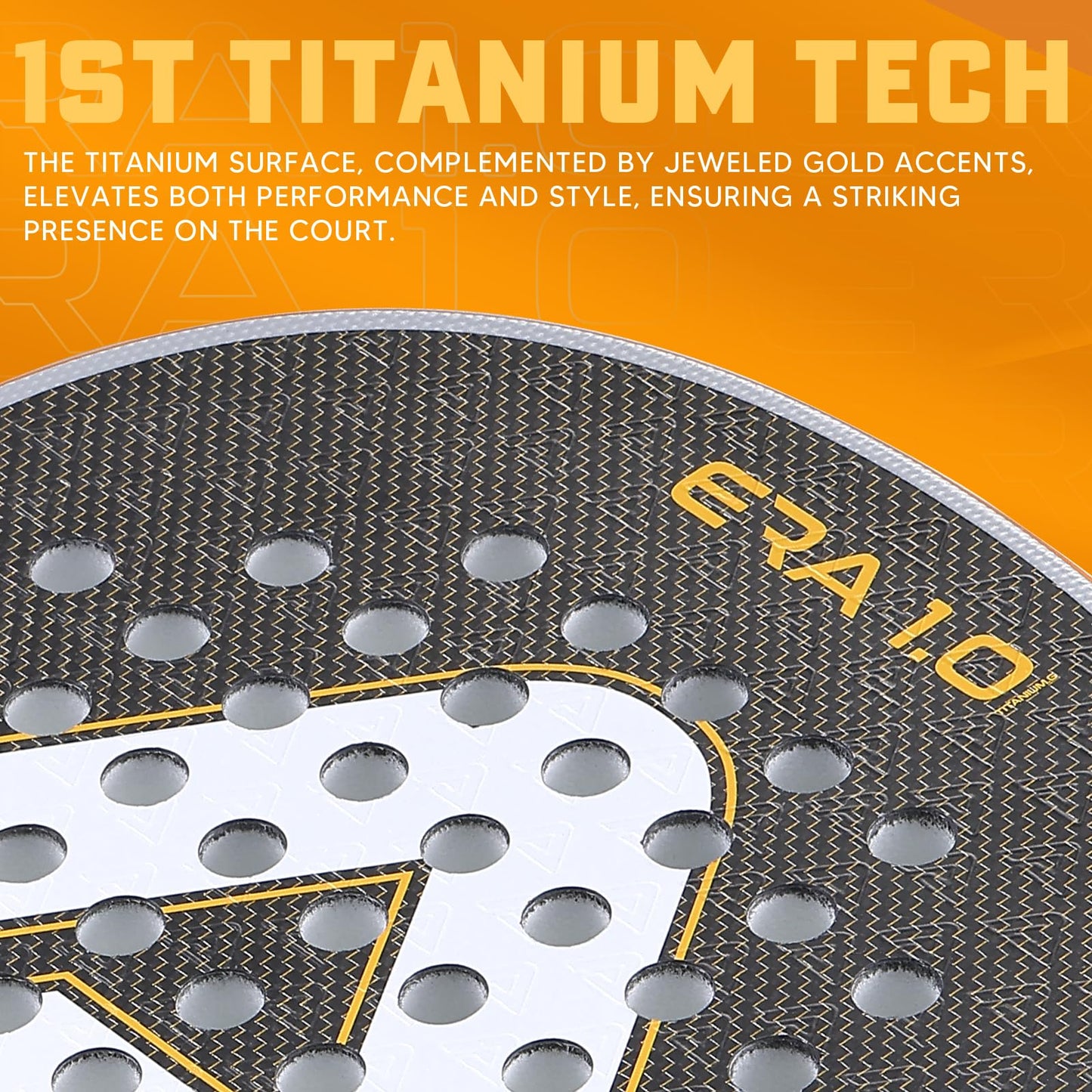 AMA SPORT ERA 1.0 Padel Racket Titanium Carbon Fiber Surface with EVA Flex Foam Core Paddle Racket Lightweight Power & Precision Control Padel Racquet for Intermediate and Advanced Players (Gold)