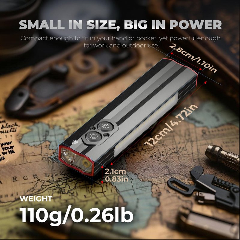 Favourlite Flat Rechargeable Flashlight, 1200 Lumens Magnetic Pocket Work Light with Clip, RGB Side Light & Red Beam, 4 Light Sources for Camping & Emergencies