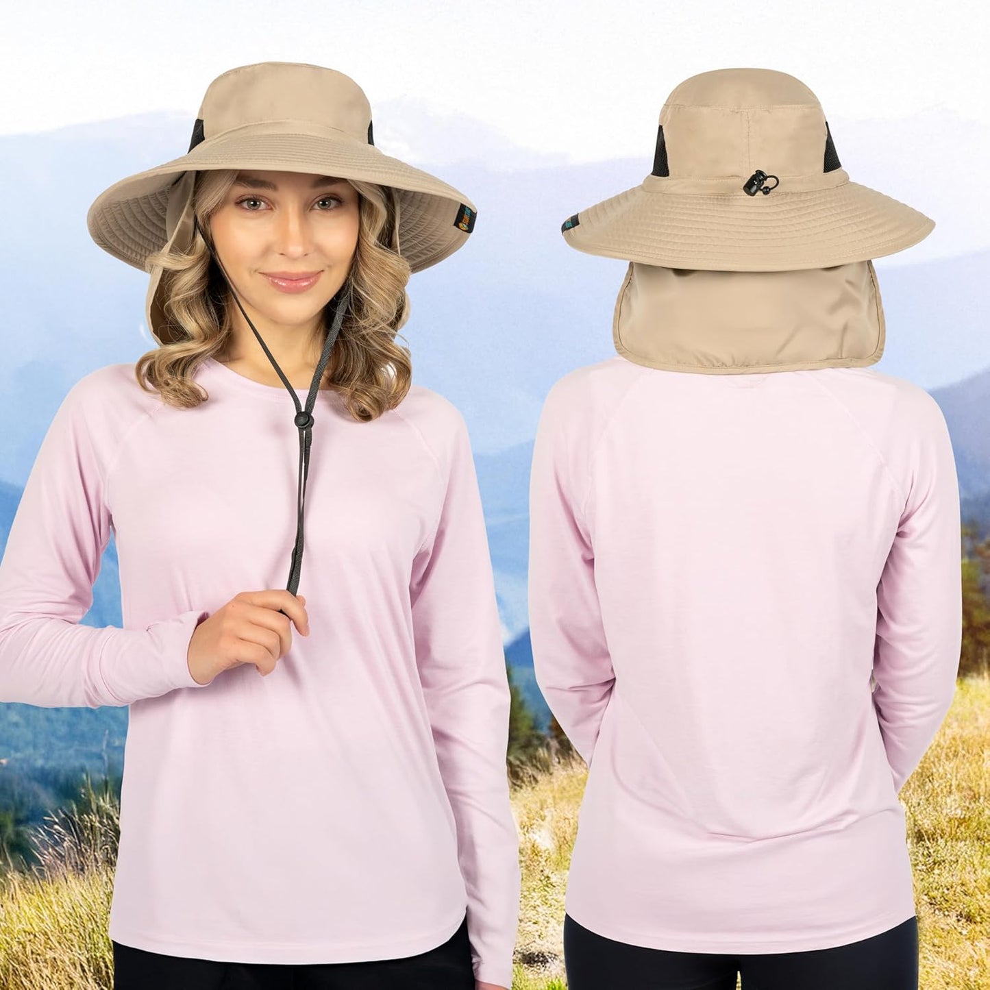 Wide Brim Sun Hat for Men & Women - UPF 50+ UV Protection, Mesh Boonie Hat with Chin Strap | Ideal for Fishing & Hiking
