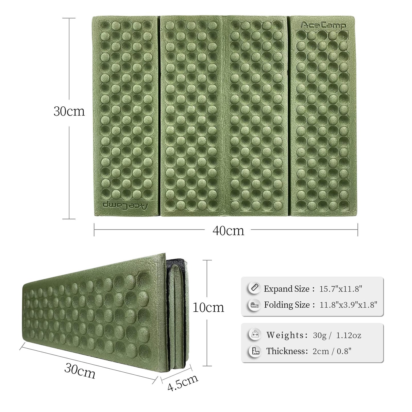 2 Pack Sitting Pad for Backpacking, Sit Upon Pads Camping Hiking,Outdoor Foam Folding Mat, Small Seat Cushion, Compfort, Portable and Lightweight Green 2PCS