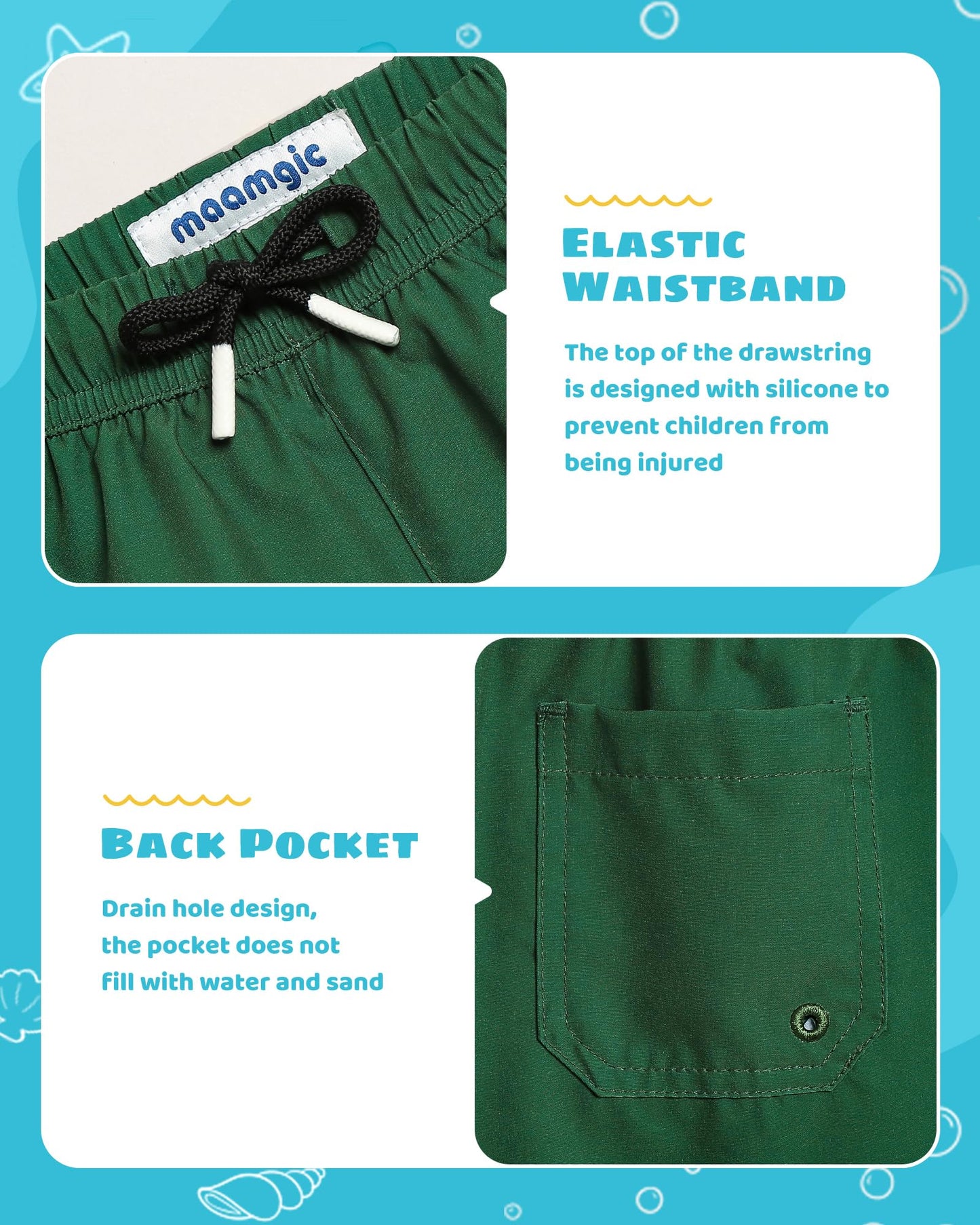maamgic Boys Swim Trunks with Compression Liner Toddler Stretch Swim Shorts Quick Dry Swimming Trunks Boxer Brief 2 in 1 Beach Shorts Dark Green 5/6