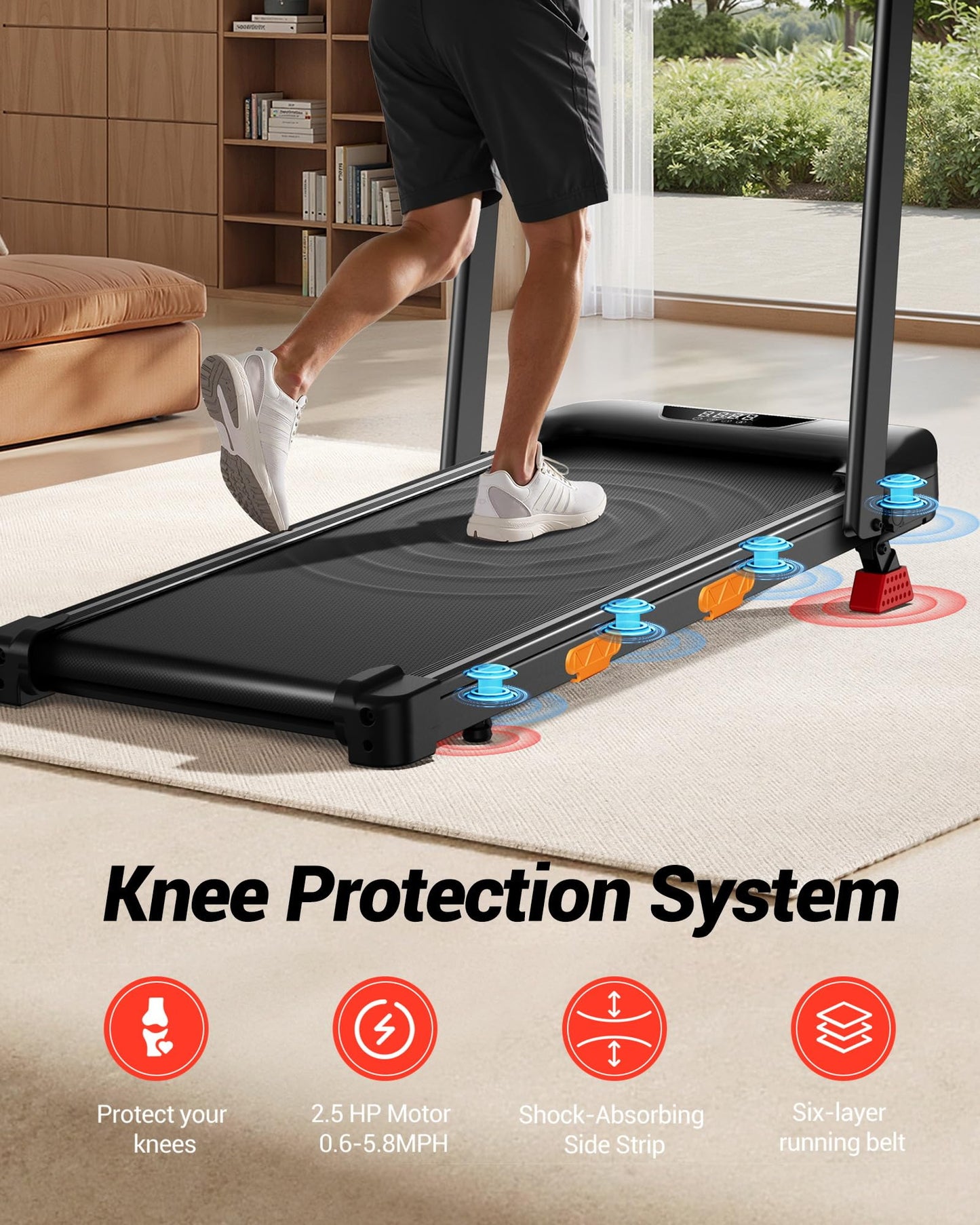 Walking Pad Treadmill with Handle Bar - 2.5HP Quiet Folding Treadmill for Home Office Under Desk Portable Walking Pad with 15% Incline 300LBS Capacity