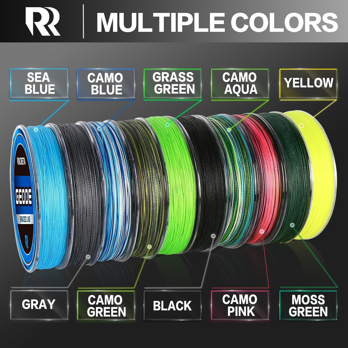 ROCRETA Geode Braided Fishing Line, Super Strong Power Braid Lines for Saltwater and Freshwater Fish 50lb, 500yds，Gray