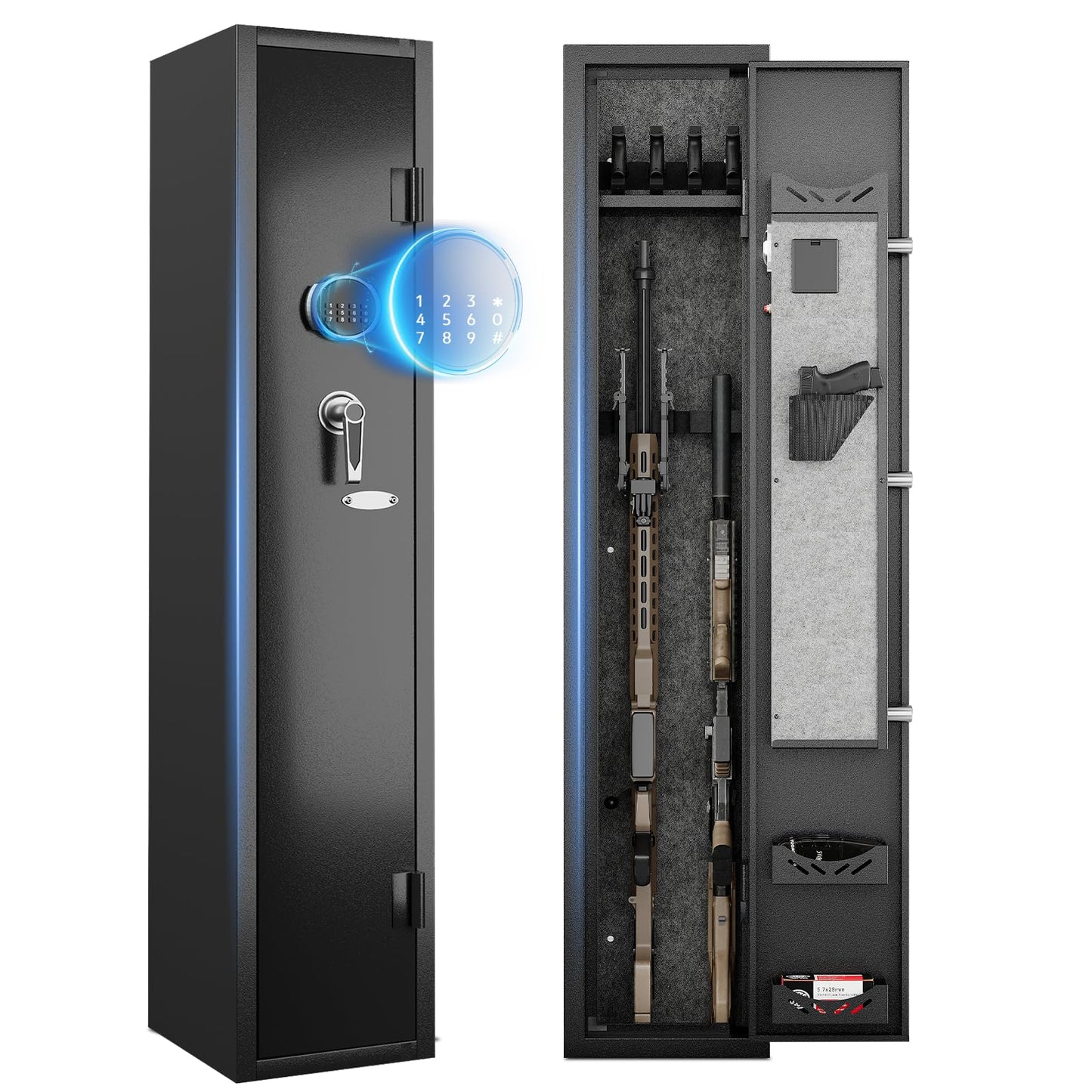 KAER 2-3 Gun Safe, Gun Safe for Rifles and Pistols, Rifle Safe, Gun Cabinet with Digital Keypad Lock, Rifle Safe with 4 Gun Slots and Pistol Pockets for Secure Storage in Garage, Bedroom, Living Room