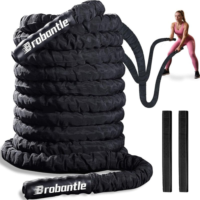 Battle Rope - Heavy Duty 1.5 Inch Diameter | 30FT/40FT/50FT Pink Exercise Ropes for Home Gym Workouts