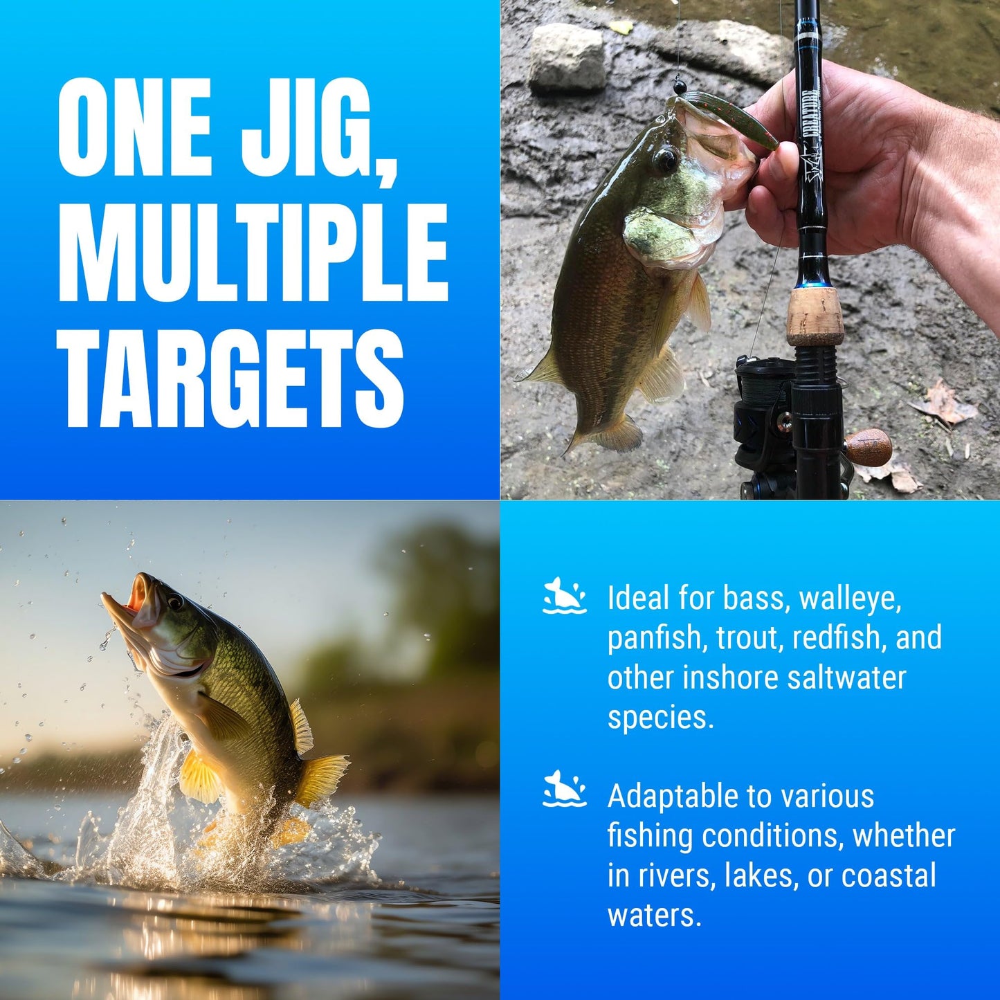 Reaction Tackle Ball Jig Heads - Round Head Jigs for Bass, Walleye, Crappie and Panfish - Soft Plastic Jig Heads for Freshwater and Saltwater - 1/4 Oz - 2/0 Hook Black (10-Pack)