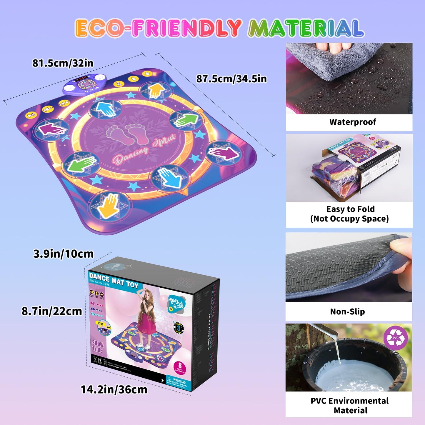 Dance Mat Toys for 3-12 Year Old Girls & Boys, Dance Mats with Light Up 8-Buttons & Wireless Bluetooth, Music Dance Toy with 5 Modes Game, Birthday Xmas Gifts for 3 4 5 6 7 8 9 10+ Year Old Girls Boys