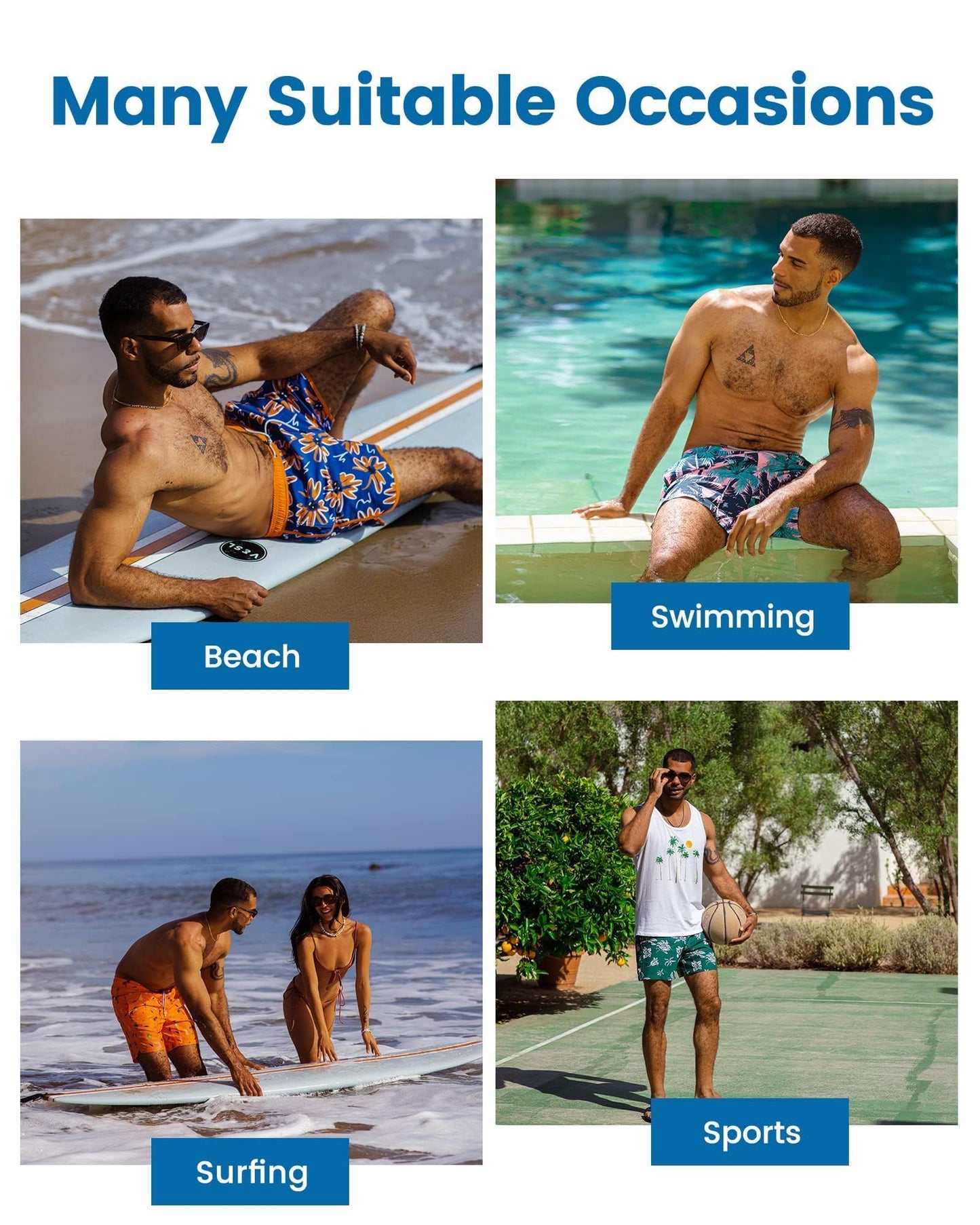 maamgic Mens Swim Trunks with Compression Liner 5 Inch, Quick Dry Bathing Suit with Zipper Pockets, Stretch No-Chafing Swim Shorts, Colorful Animals X-Small
