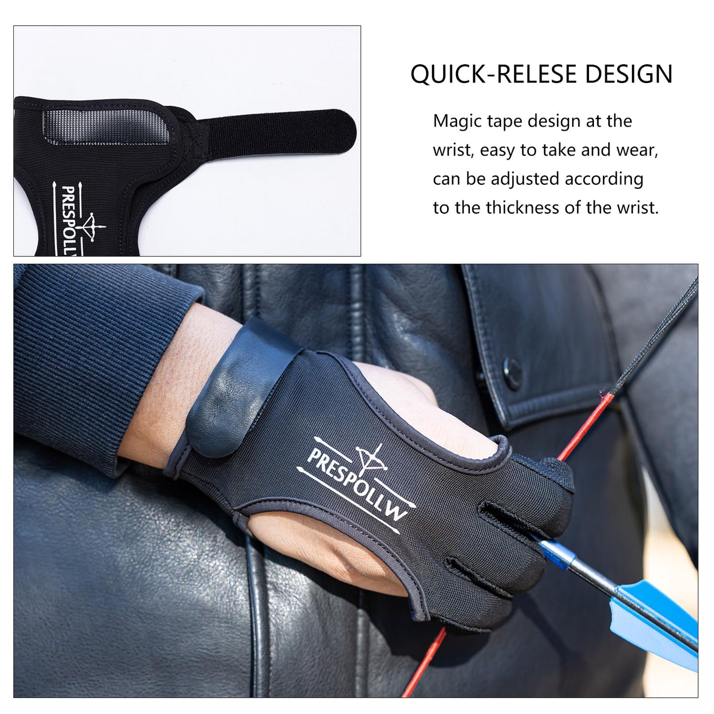 Prespollw Archery Glove Three-Finger Guard – Protective Shooting Glove for Men & Women, Ideal for Recurve & Compound Bow Hunting and Target Practice (X-Large)