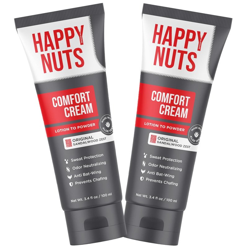 HAPPY NUTS Comfort Cream Deodorant for Men - Aluminum-Free Anti-Chafing & Odor Control | 3.4 Fl Oz (2 Pack)