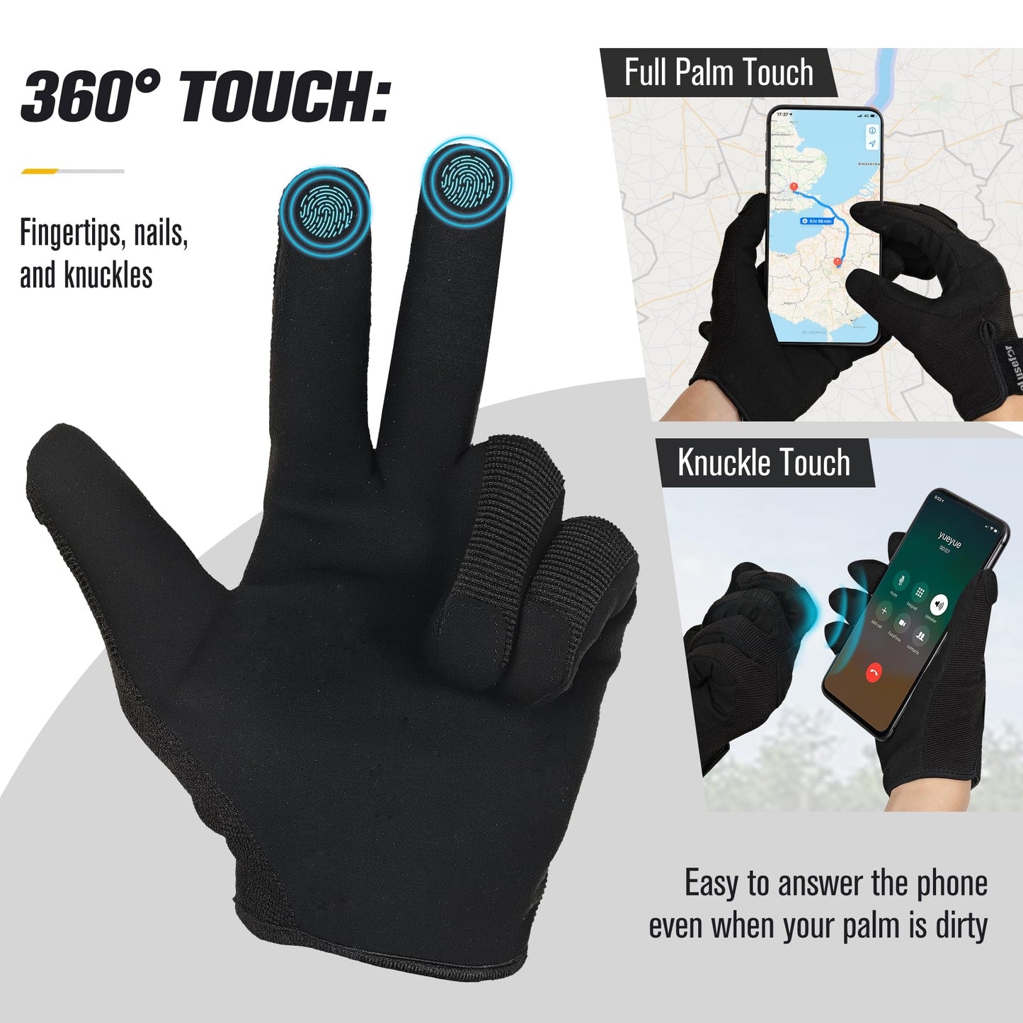 eLusefor Natural Tactile Shooting Glove: Seamless Wrap-Fingers Design,360°Touchscreen Freedom,Customizable Badge|Tactical,Police,Patrol,Law Enforcement Gloves for Men