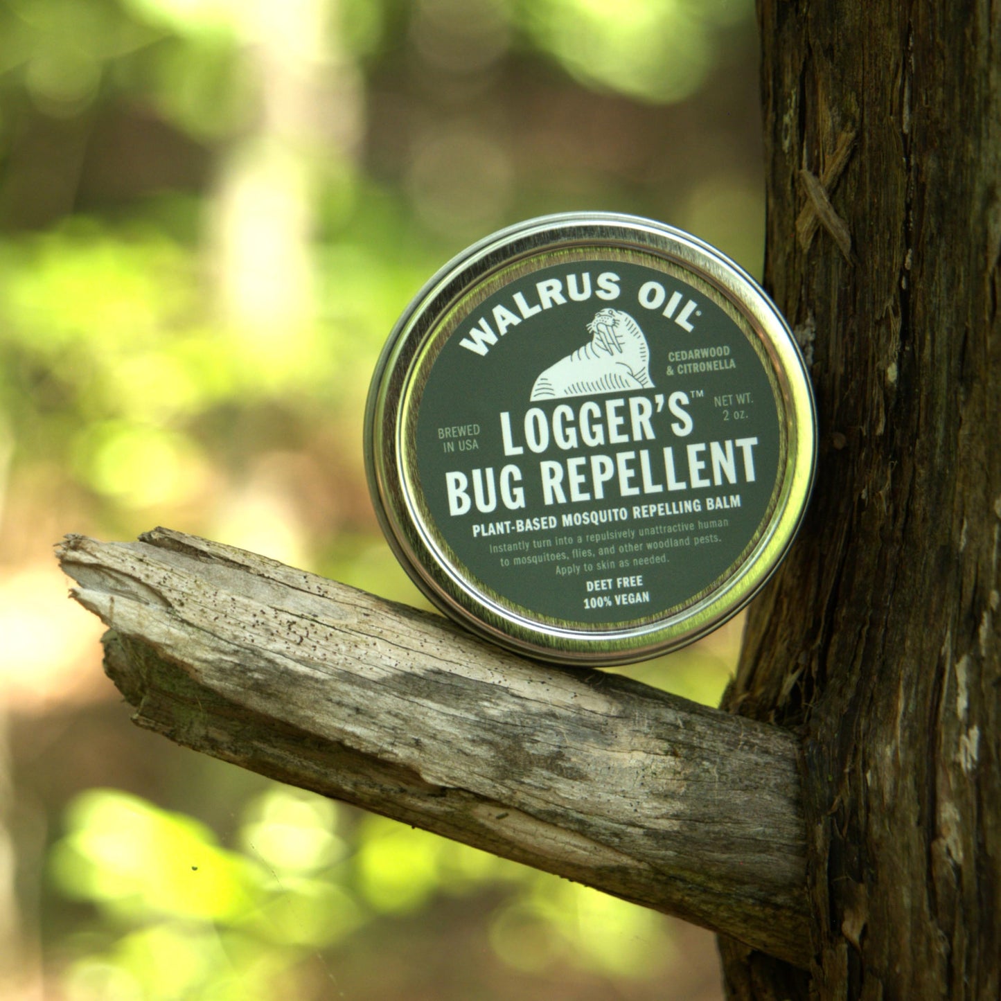 WALRUS OIL - Logger’s Bug Repellent, 2 oz Plant-Based Mosquito Repelling Balm with Cedarwood & Citronella, Deet Free, 100% Vegan, Kid Safe