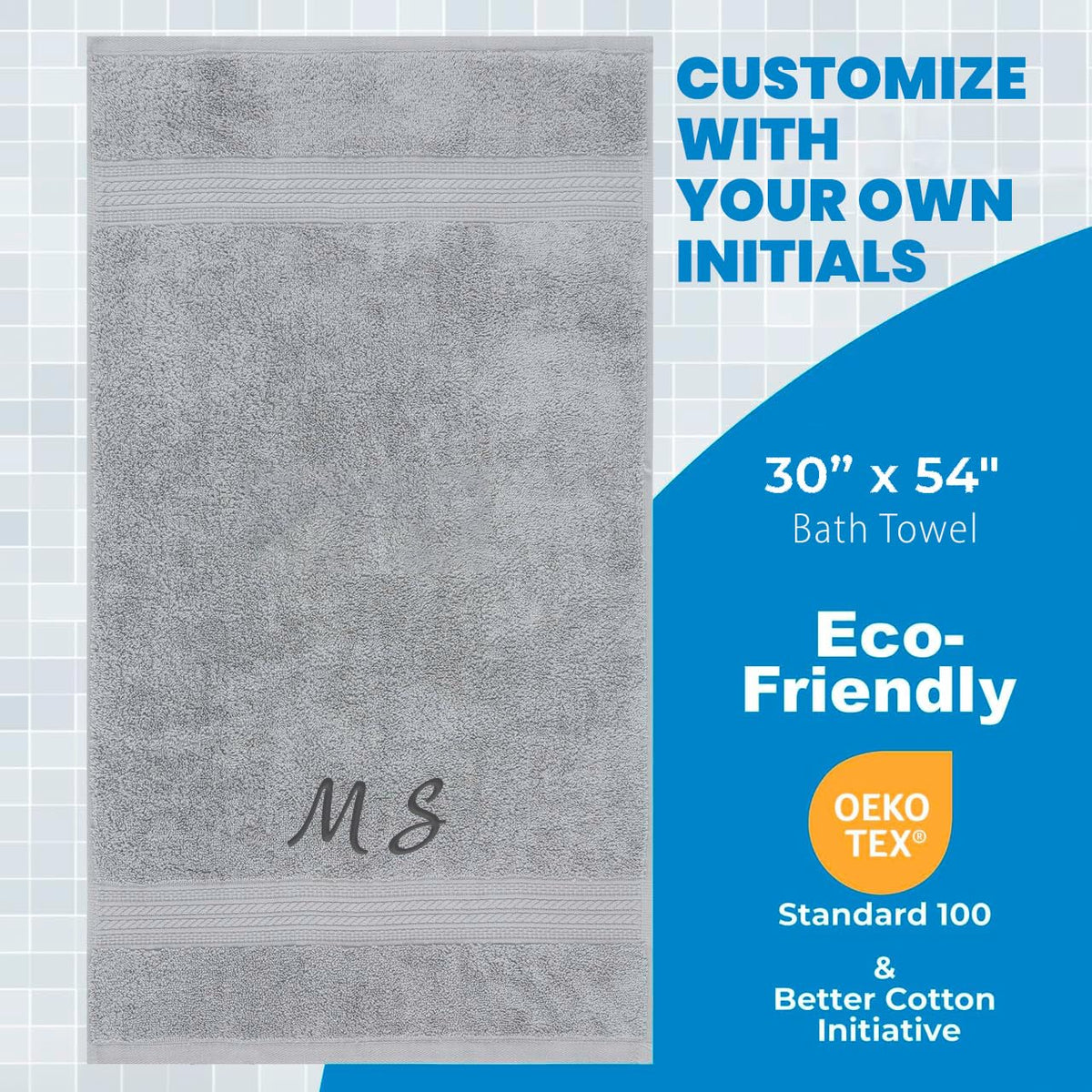 Kaufman - 2 Piece 100% Cotton Bath Towel Set Custom Embroidered | 54 x 30 in | 2 Luxury Bath Towels | Highly Absorbent & Quick Dry Towel | Thick & Soft Premium Bath Towels for Bathroom