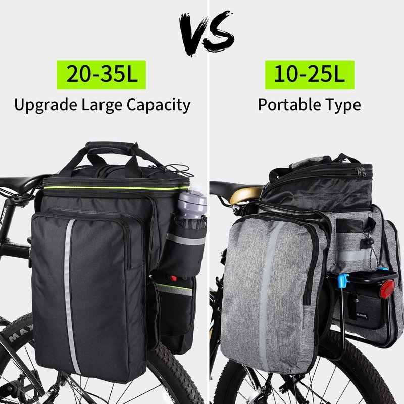 West Biking Bike Rear Pannier Bag Waterproof, 35L Large Capacity Multi-Function Bicycle Rack Rear Carrier Bag, Detachable Bike Tail Seat Trunk Bag Handbag Shoulder Strap Bike Storage Bag