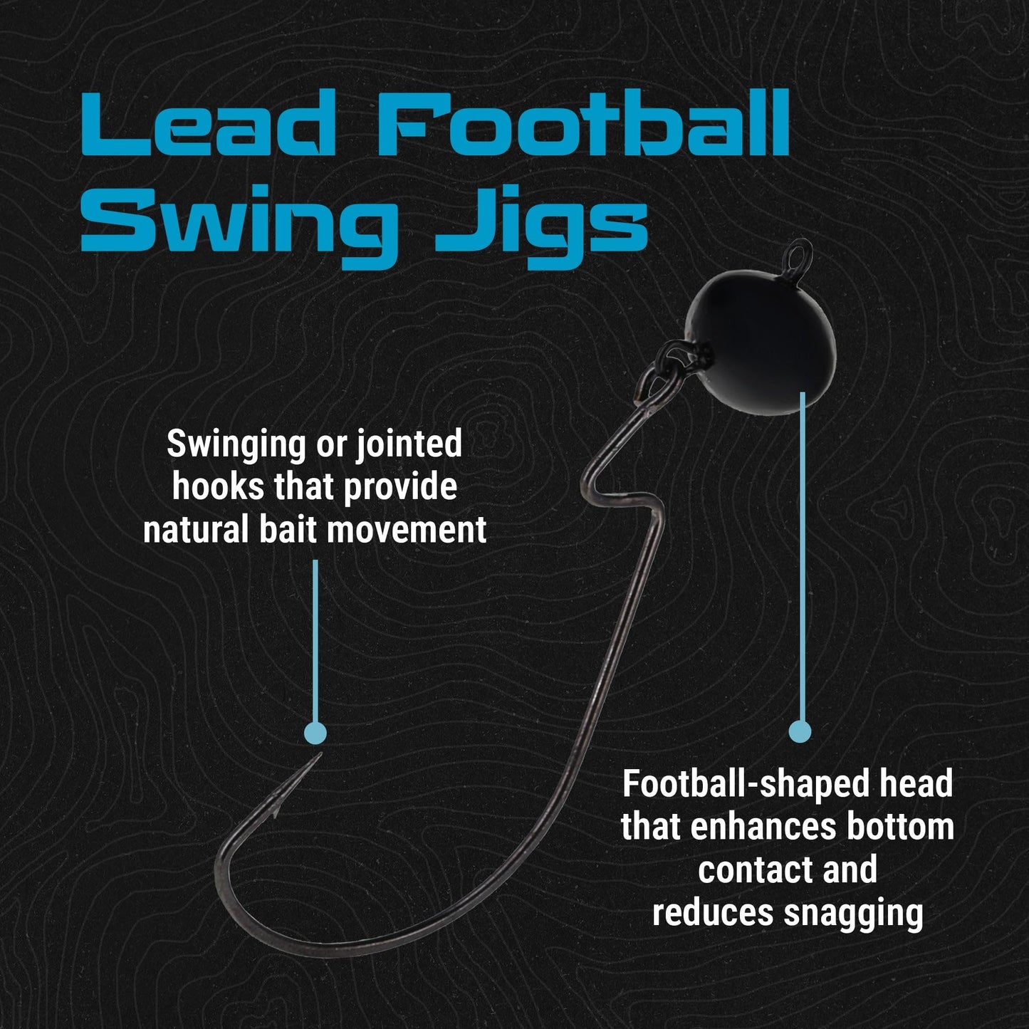 Reaction Tackle Football Swing Jig, Free-Swinging Hook with Football Head for Bass Fishing, Deep Water and Rocky Terrain - 1/2 Oz Black (5-Pack)