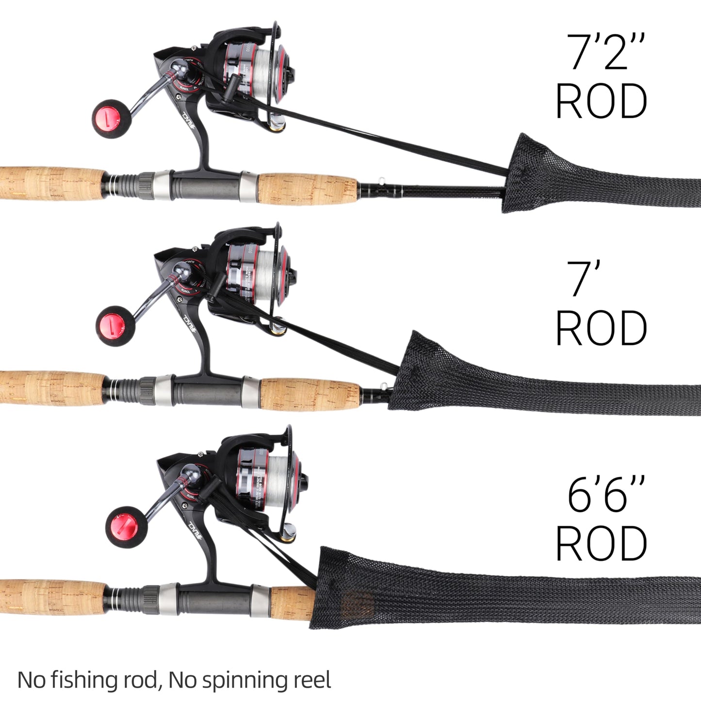 RUNCL Casting Rod Socks, Fishing Rod Sleeves, Fishing Pole Sleeves (Black, 2pcs) & Baitcasting Reel Bags, Reel Covers (2pcs)