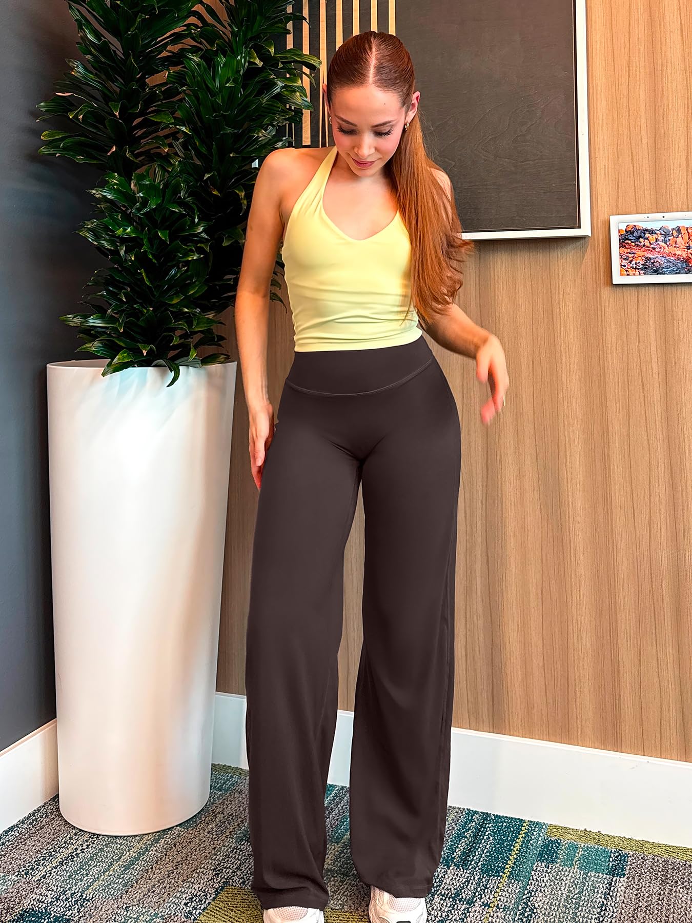 YEOREO Workout Leggings Womens No Front Seam Straight Leggings 31.5" High Waist Buttery Eddiy Gym Yoga Pants Dark Brown S