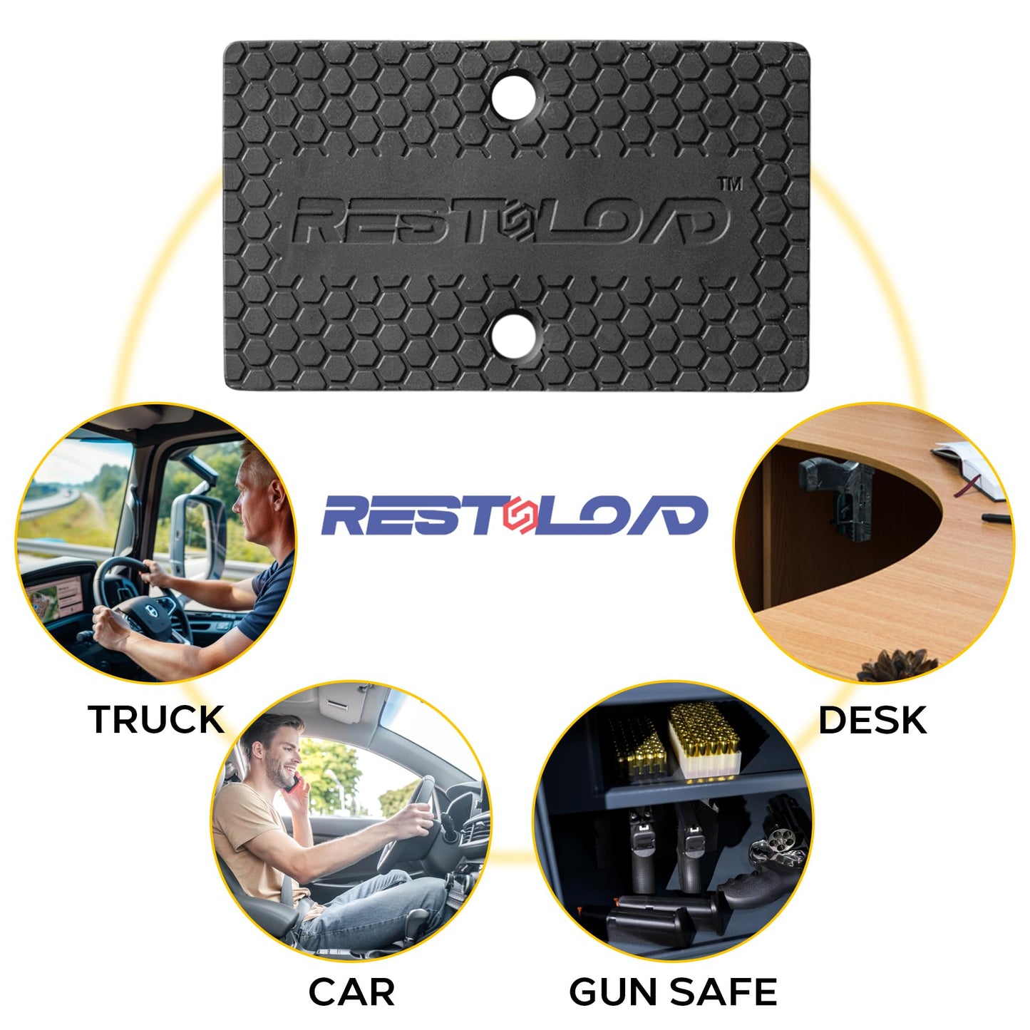 RESTNLOAD Universal Magnetic Gun Mount, Gun Magnet 43lbs. Rating, (2-Pack) Gun Holder Magnetic Holster for Cars, Trucks, Walls, Desks, Fully Rubber Encapsulated Design