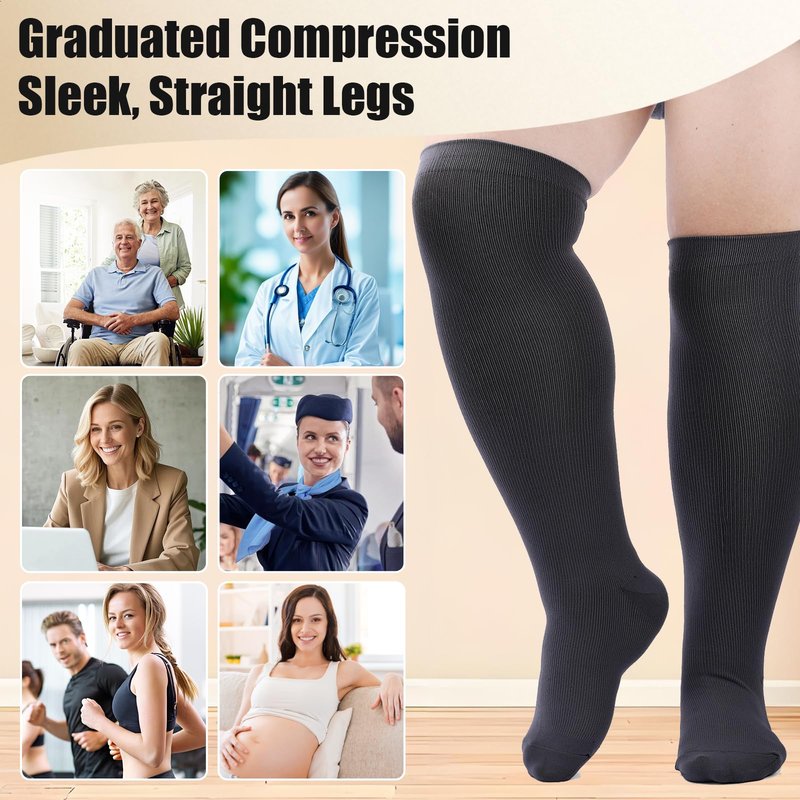 3 Pairs Wide Calf Compression Socks for Women And Men, Plus Size Support Stockings for Circulation, 15-20mmHg Knee High Socks