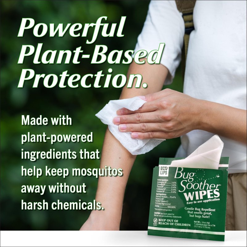 Bug Soother® Natural Insect Repellent Wipes – DEET-Free Mosquito & Bug Protection for Travel & On-the-Go, Family-Safe Plant-Based Formula – Made in USA (15 ct Pack)