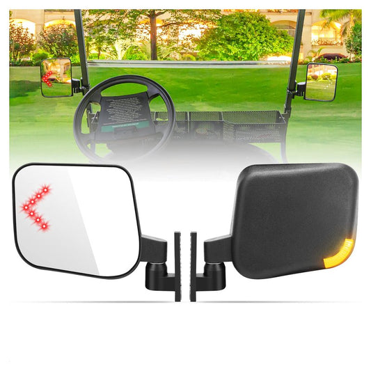 10L0L Golf Cart Side Mirrors with LED Turn Signal Blinker Light Connected to Headlight Kit, Rear View Mirror Universal for Yamaha EZGO Club Car Models