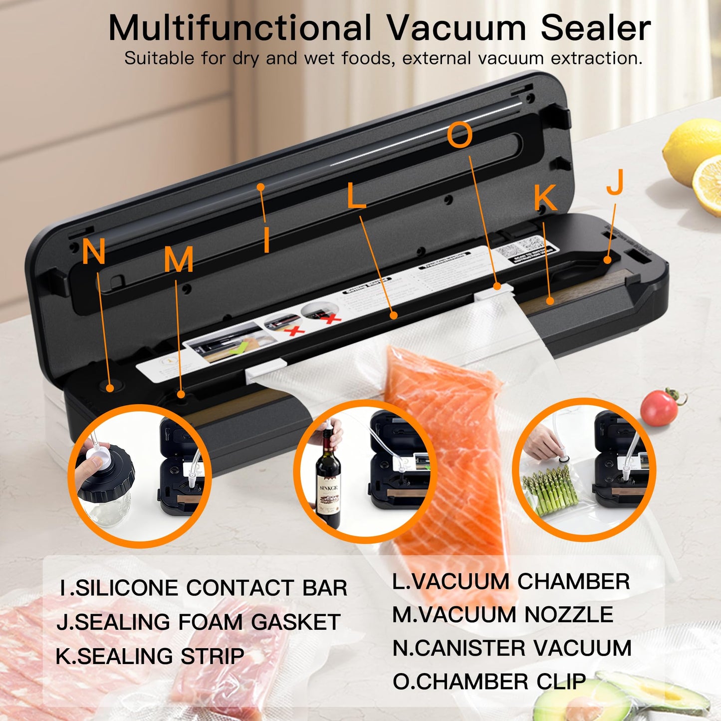 MegaWise Vacuum Sealer Machine | 80kPa Suction Power| Bags and Cutter Included | Compact One-Touch Automatic Food Sealer with External Vacuum System | Dry Moist Fresh Modes for All Saving needs