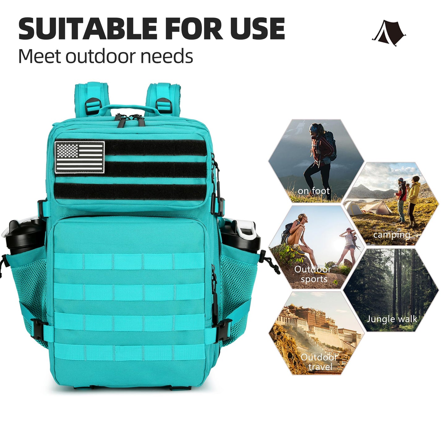 Lovelinks21 45L Tactical Assault Backpack 3 day assault pack with Molle Waterproof backpack Rucksack for Tactical Backpacks (Lake Blue)