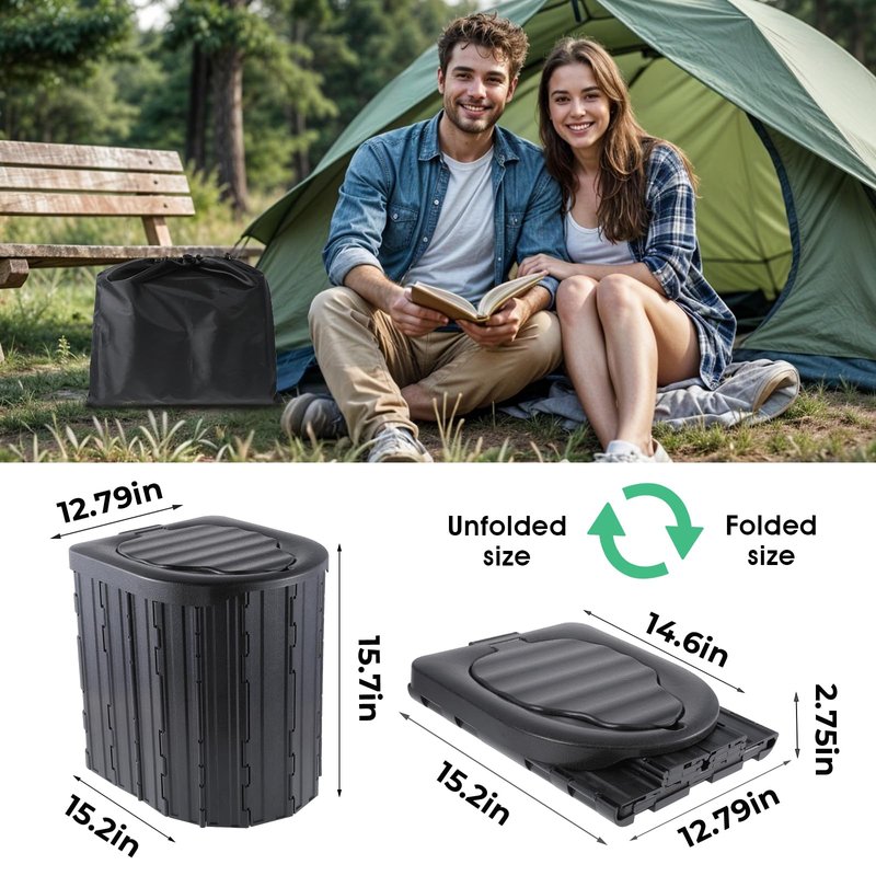 Camping Toilet, Portable Toilet for Adults, Camp Toilet with Handbag, Travel Potty for Camping, Hiking, RoadTrip, Car, Tent, Truck Drivers (black-15.7''H)
