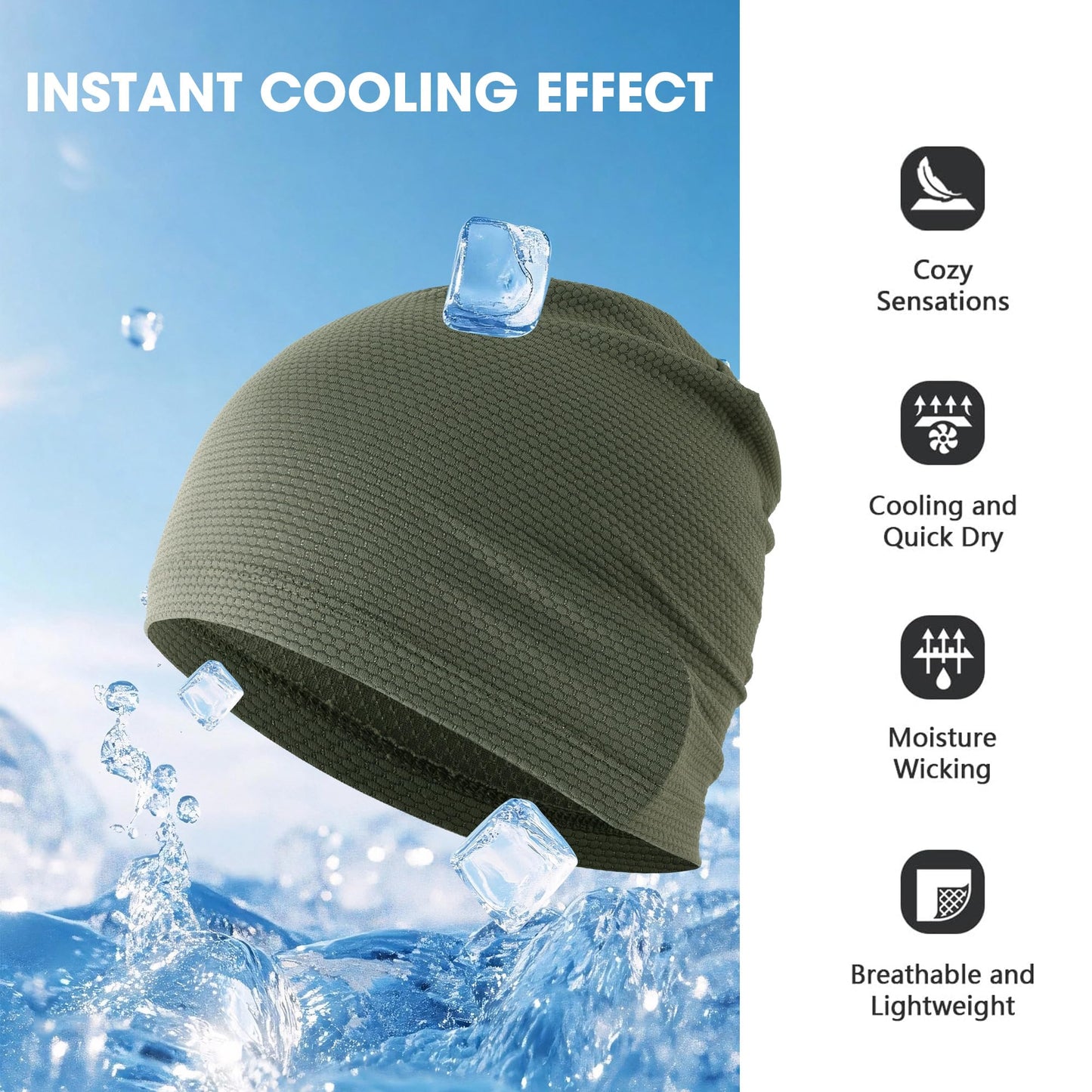 WTACTFUL Cooling Skull Cap for Men Breathable Sweat Hat Running Caps Skull Caps Thin Slouchy Beanie for Cycling Motorcycle Riding Football Helmet Hard Hat Liner Summer Sport 2-Pack Black Deep-Green