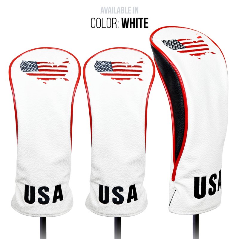 USA Golf Head Covers for Driver & Fairway Woods (Set of 3) - Premium Leather Headcovers, Designed to Fit All Woods and Drivers (Navy)