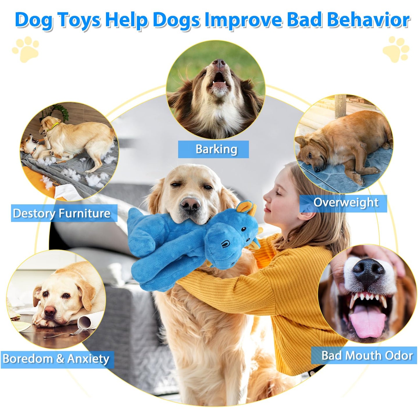Letsmeet Dog Toys for Puppy Toys, Interactive Plush Dog Toy with Squeaker and Crinkle Paper, Suitable for Reducing Boredom and Anxiety, Cute Pet Toy for Small, Medium and Large Dogs