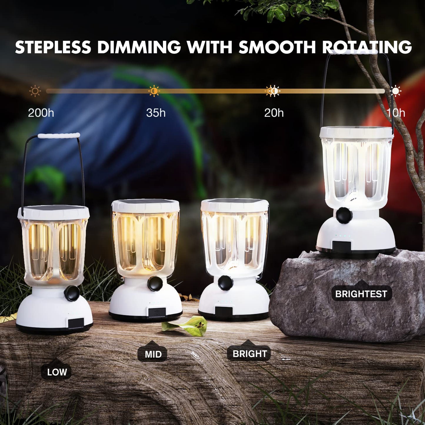 3-in-1 Power LED Camping Lantern, Rechargeable Solar Lantern with Hand Crank Emergency Light 650LM, 6000mAh Phone Charger, 200 Hours for Hurricane, Outage, Survival Kit